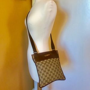 Gucci GG Pattern Brown Canvas Leather CrossbodyBag